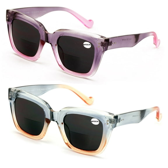 2 Pairs Women BIFOCAL Sunglasses Bold Oversized Fashion Outdoor UV Protection Reader Reading 108 1.50