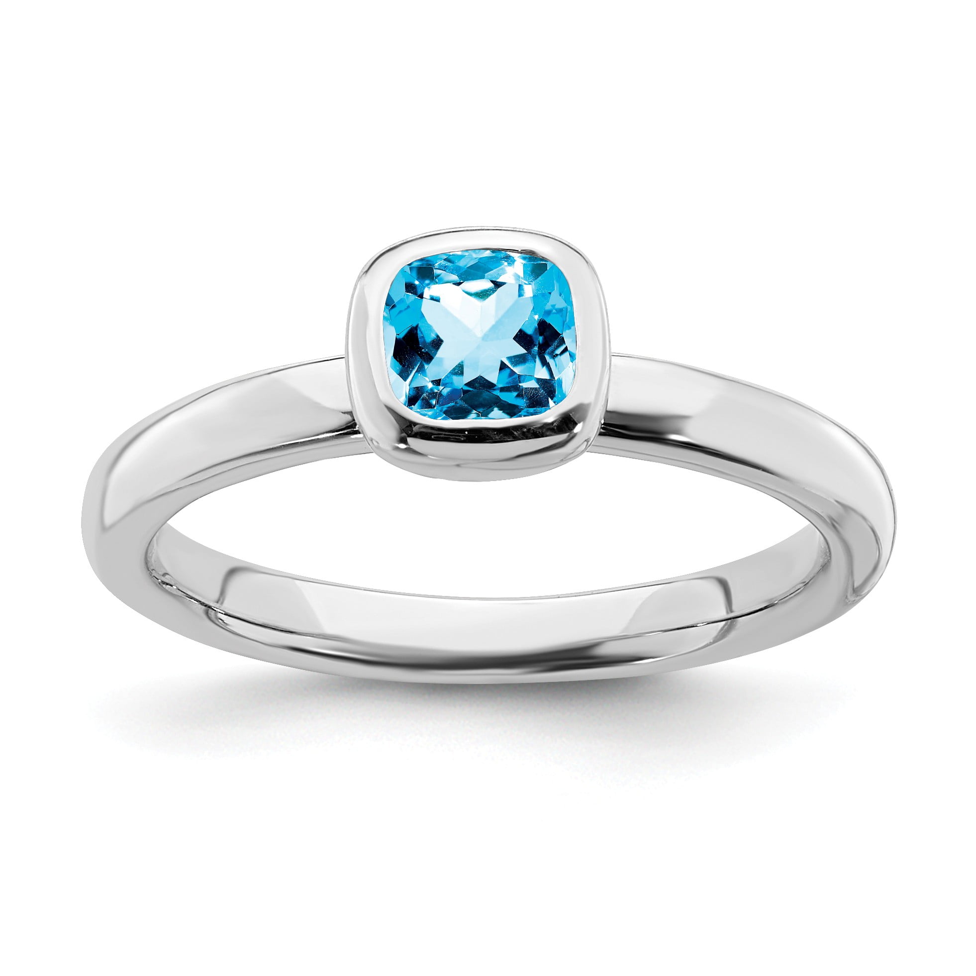 Size 8 Sterling Silver Stackable Bezel Set Blue Topaz 2.25mm Band Size 8 Sterling Silver Stackable Bezel Set Blue Topaz 2.25mm Band