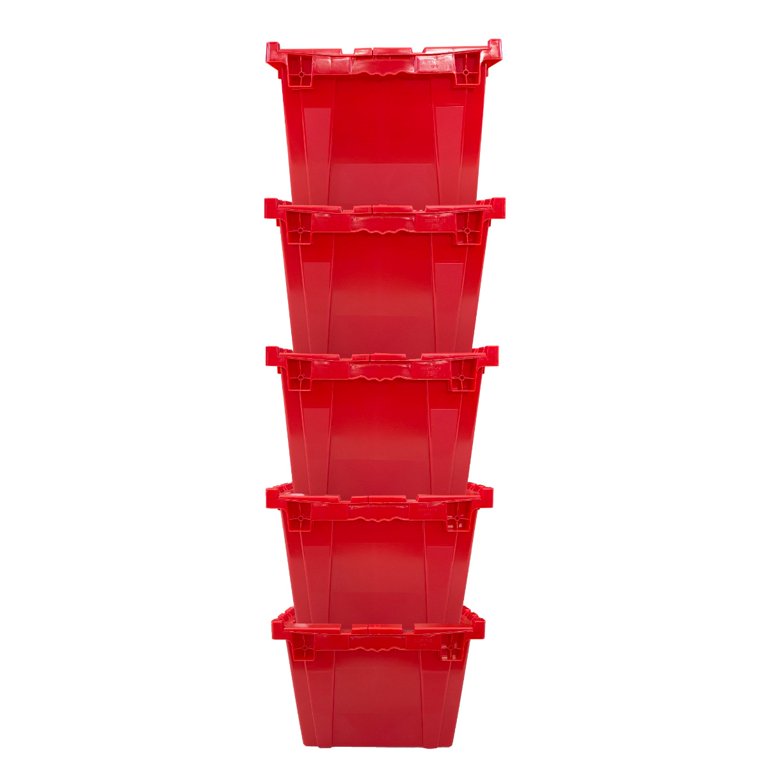 Plastic Attached Lid Shipping & Storage Container, 25-1/4x16-1/4x13-3/4, Red