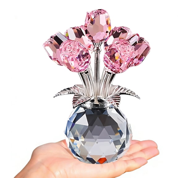 7829 Handmade Crystal Rose Flower Figurine with Vase,Crystal Flower Bouquet Ornament