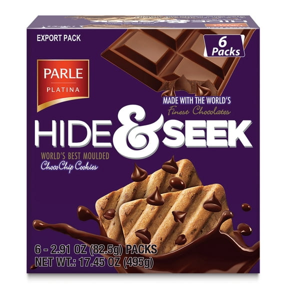 Parle Hide & Seek Chocolate Chip Cookies, 17.45 oz, 6 Count Individual Packs of 15 Cookies