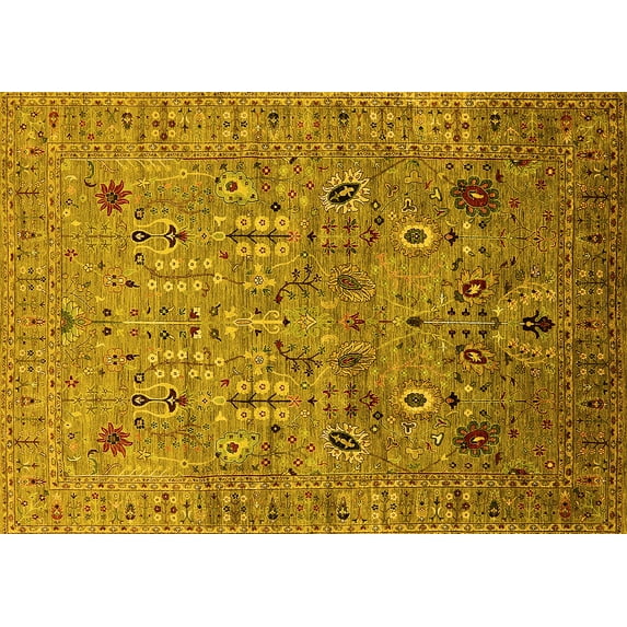 Ahgly Company Machine Washable Indoor Rectangle Oriental Yellow Industrial Area Rugs, 7' x 10'