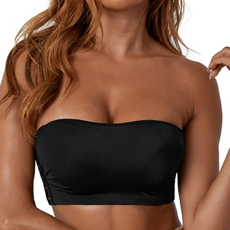 

PEASKJP Tube Top for Women Strapless Padded Bra Bandeau Bra Black M