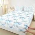 thumbnail image 3 of Manfei Kid Blue Bow-tie Bed Sheets, Kawaii Princess Style King Sheets, Fashion Ribbon Bowknot Sheet Set, Breathable Home Decor, 4pcs, 3 of 7
