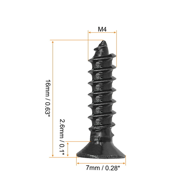 Uxcell M4 x 16mm Wood Screws Carbon Steel Black Oxide Black 100