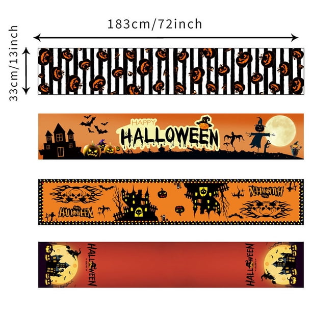 Camino de mesa de Halloween de 72 pulgadas - 4 piezas Camino de mesa con temática de casa embrujada, murciélago y calabaza para Masnion embrujado, fiesta de máscaras