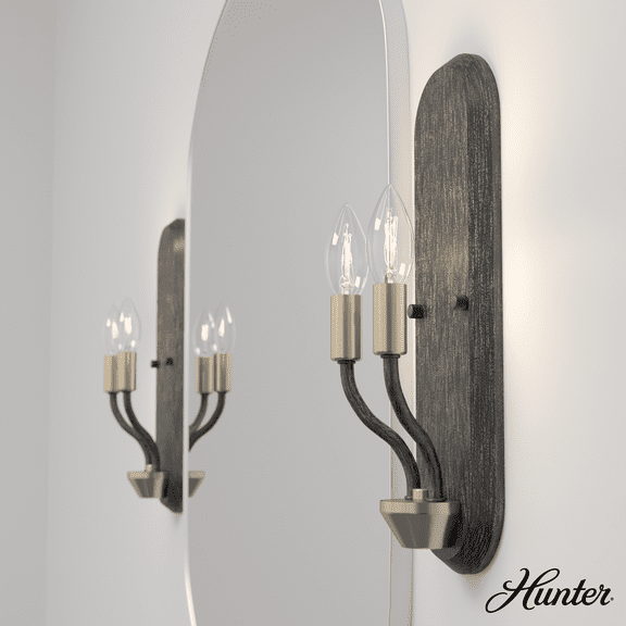 Hunter - Merlin 2-light Rustic Iron, Small Sconce Light, Dimmable, Industrial Style, Rectangle Shaped, for Bedrooms, Kitchens, Dining, Living Rooms - 19801