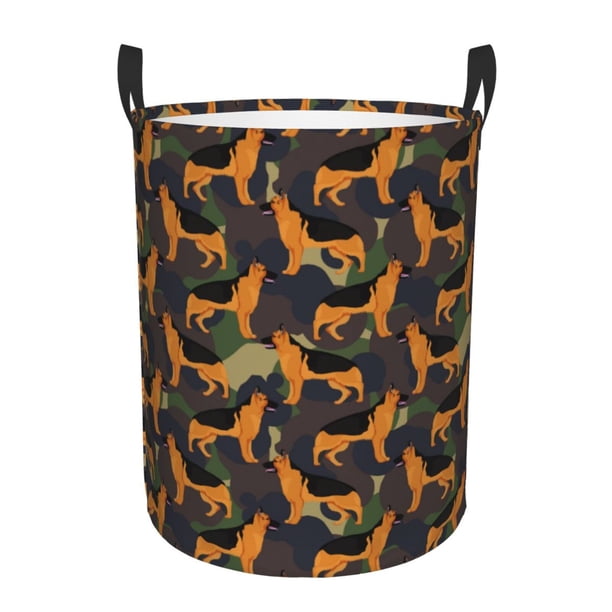 Balery German Shepherd Dog Cesta de ropa redonda con asas, impermeable, independiente, para ropa, juguetes, dormitorio y familia-Medium