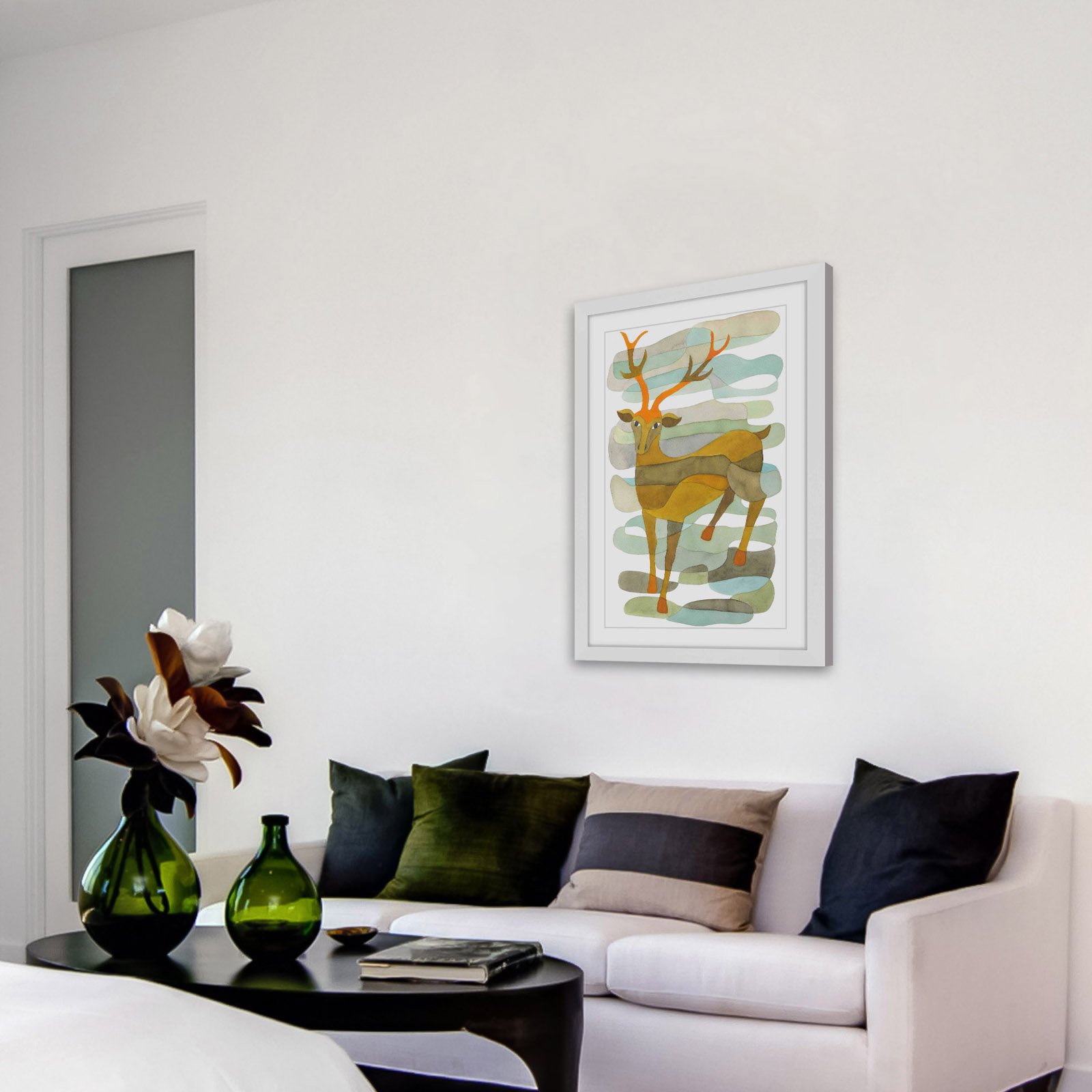 Marmont Hill - "Stag" By Yolanta Gawlik Framed Painting Art Print, 16" x 1.5"
