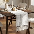 thumbnail image 3 of Macrame Boho Table Runner 72 Inches Long Farmhouse Woven Cotton Home Decor for Dining Room Table Kitchen Island Buffet Console Bridal Shower Party Rustic Farmhouse Kitchen Decor - 12x72 Inch（White）, 3 of 8