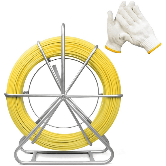 6mm x 500ft Duct Rodder, Fiberglass Fish Tape, Fish Tape Cable Puller with Durable Steel Stand, Heavy-Duty Wire Running Rod for Conduit & Electrical Installations