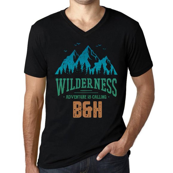 Men's Graphic T-Shirt V Neck Wilderness, Adventure Is Calling B&h Eco-Friendly Limited Edition Short Sleeve Tee-Shirt Vintage Birthday Gift Novelty