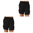 thumbnail image 2 of Jumpingount Pantalones cargo Pantalones cortos con bolsillos Cintura suelta Pantalones de verano Ropa de calle elástica Pantalones de playa de Negro 3XL 2Conjunto, 2 of 6