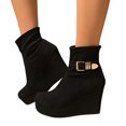 thumbnail image 6 of Wovix Women's Wedge Booties Fashion Faux Suede Side Zipper Boots Chelsea Dress Ankle Booties Thick Heel Round Toe Ankle Shoes Trendy Daily Black 41, 6 of 7