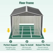 LZBEITEM 8x12 Outdoor Metal Storage Shed with Floor Frame, Galvanized Steel Garden Shed, Metal Garden Tool Shed with Double Lockable Doors for Backyard Patio Lawn, Gray