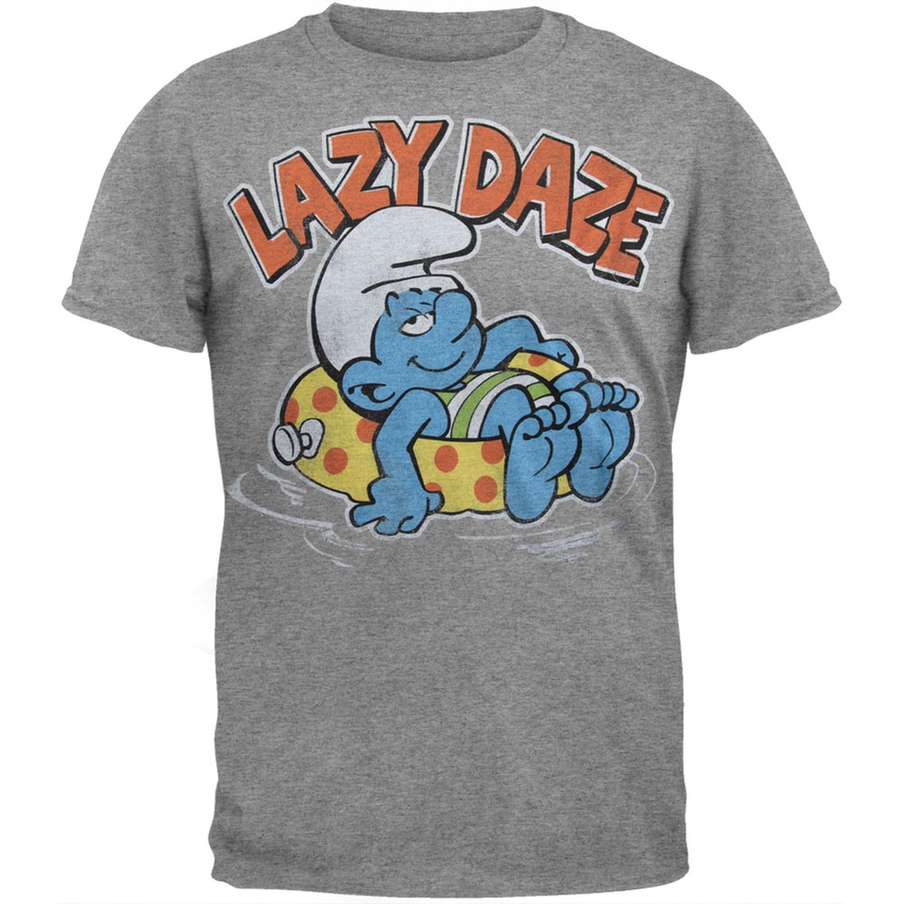 Junk Food Classic TV Shows Smurfs Lazy Yawning Liberty Blue Adult T-shirt