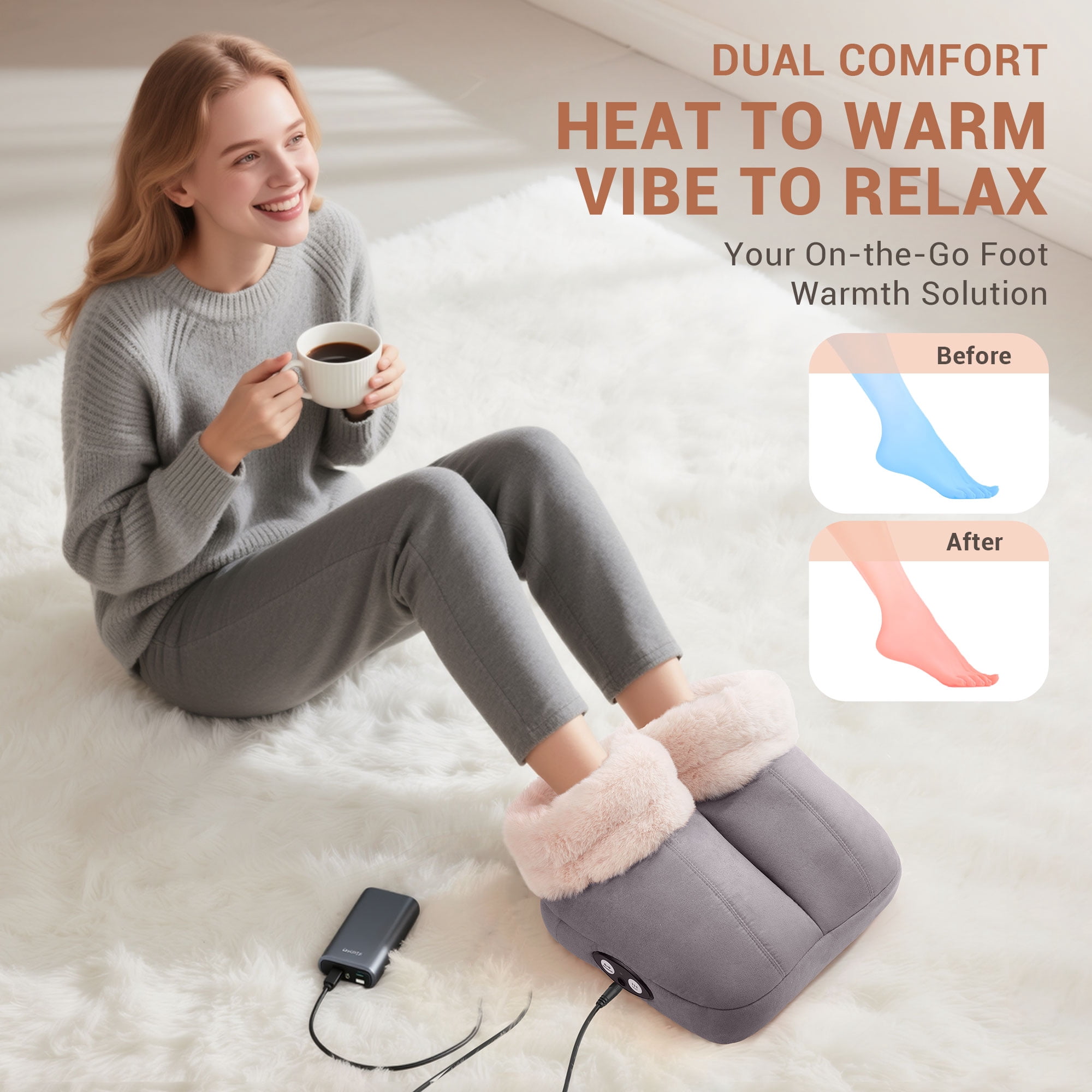 Foot Warmer with Vibration, Foot Massager Fast Heating for Women & Men, Gray