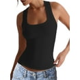 thumbnail image 3 of Womens Ribbed Square Neck Tank Tops Basic Backless Sleeveless Summer Camisole Black S, 3 of 8