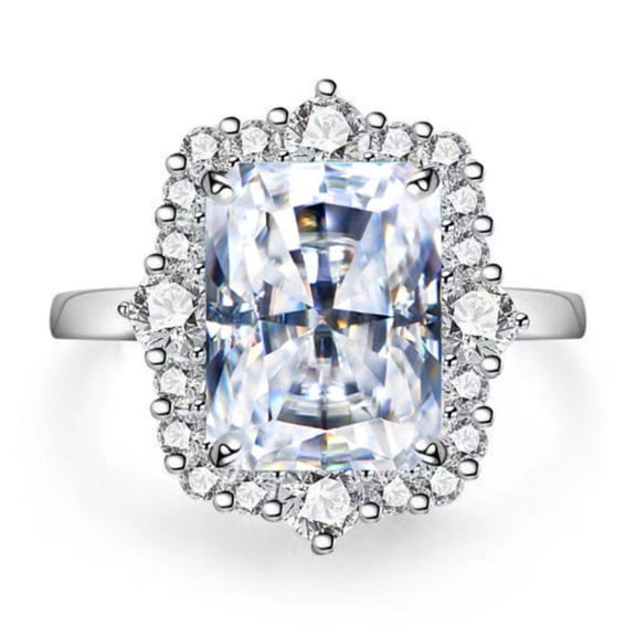 Sparkling Radiant Cut Moissanite Rings Women 4 Carat D Color VVS1 Clarity S925 Sterling Silver Lab Created Diamond Rings Anniversary Wedding Promise Ring with Certificate