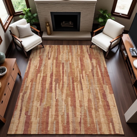 Addison Rugs Mayfield Premium Machine Washable Transitional Stripes Salmon Rectangle Rug, 10' x 14'