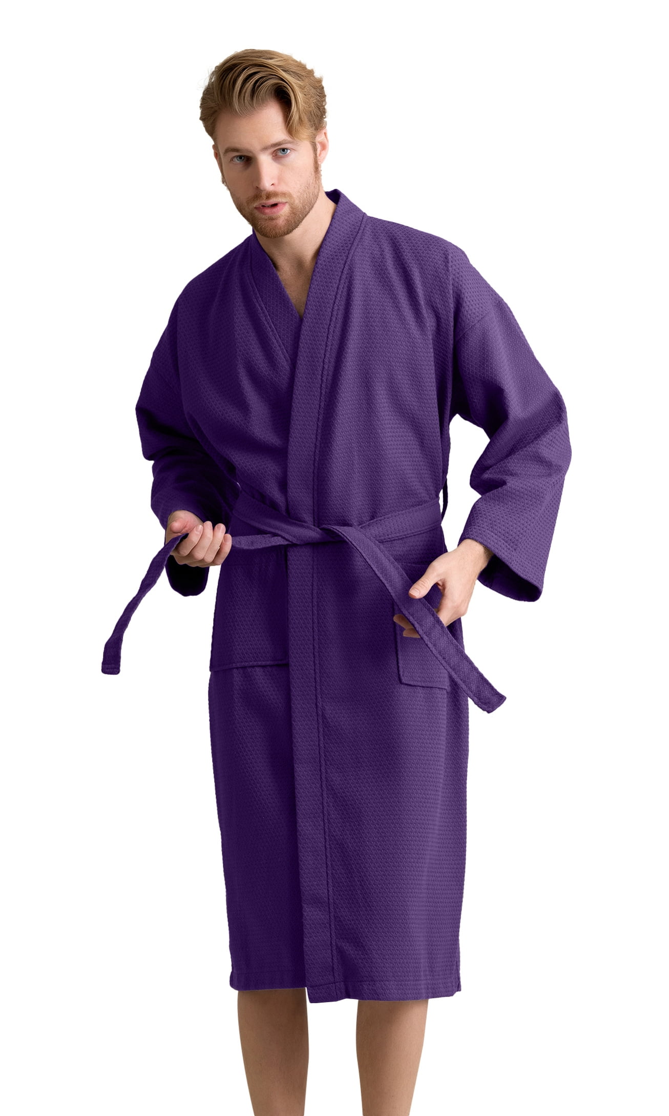 Men's Waffle Spa Bathrobe with 100 Premium Cotton. Long, Lightweight