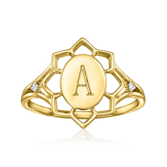 Ross-Simons 14kt Yellow Gold Personalized Flower Ring With Diamonds, Women's, Adult