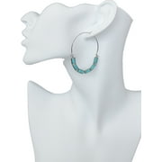 Time and Tru Women's Silver Tone Faux Turquoise Baguette Hoop Earrings