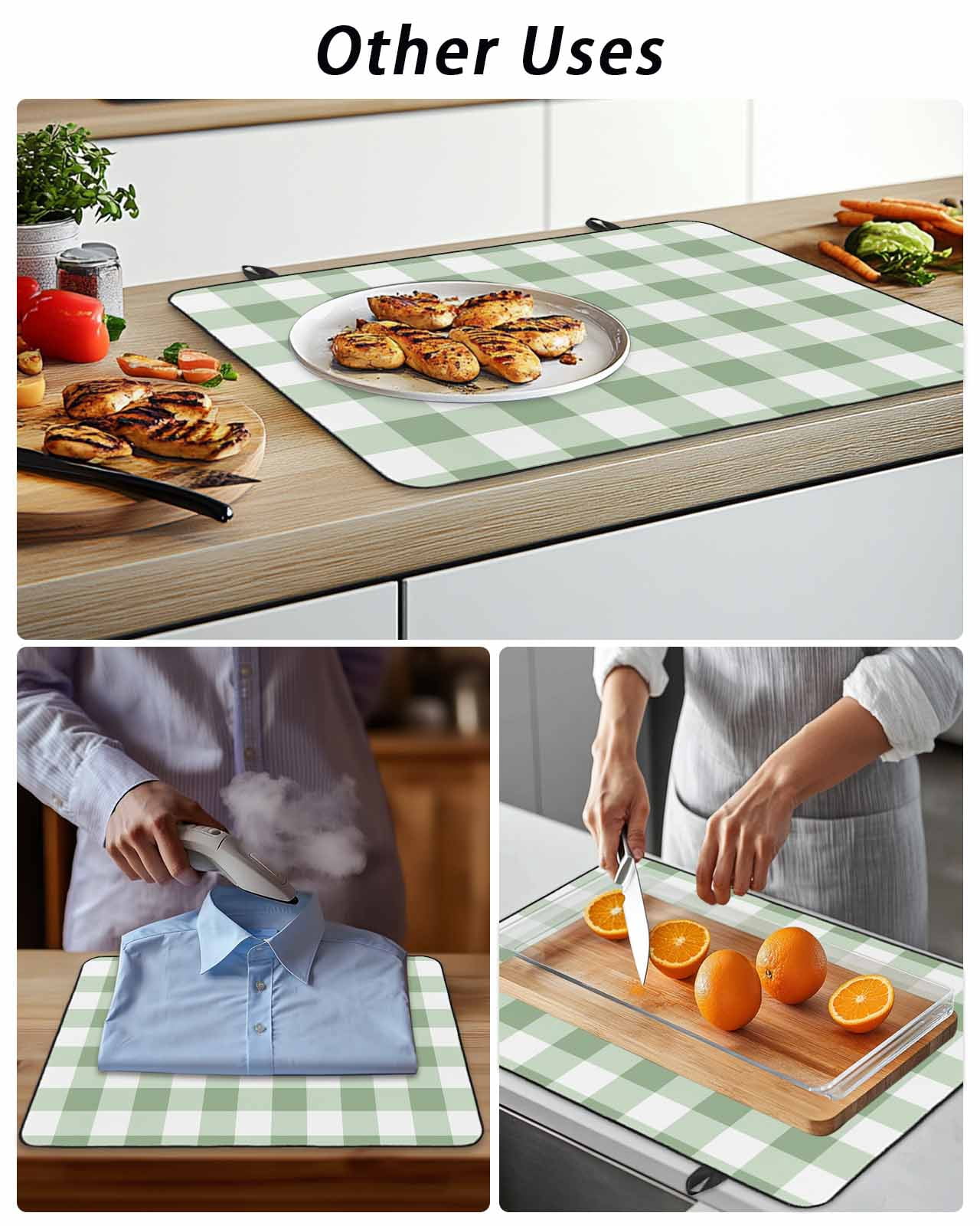 Stove Top Covers for Electric Stove, Sage Green Buffalo Plaid Glass Stovetop Cover Protector, Green White Checkered Farmhouse Induction Cooktop Protector Oven Mat for Kitchen Countertop 24"x21"