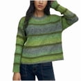 thumbnail image 4 of Blmnix Long Sleeve Fall Sweaters for Women Striped Crew Neck Green Teacher Outfits for Women Pullover Ribbed Clothing, 4 of 5