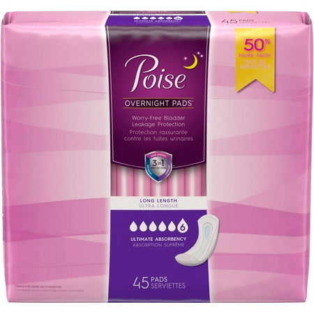 Poise Incontinence Overnight Pads, 45 count