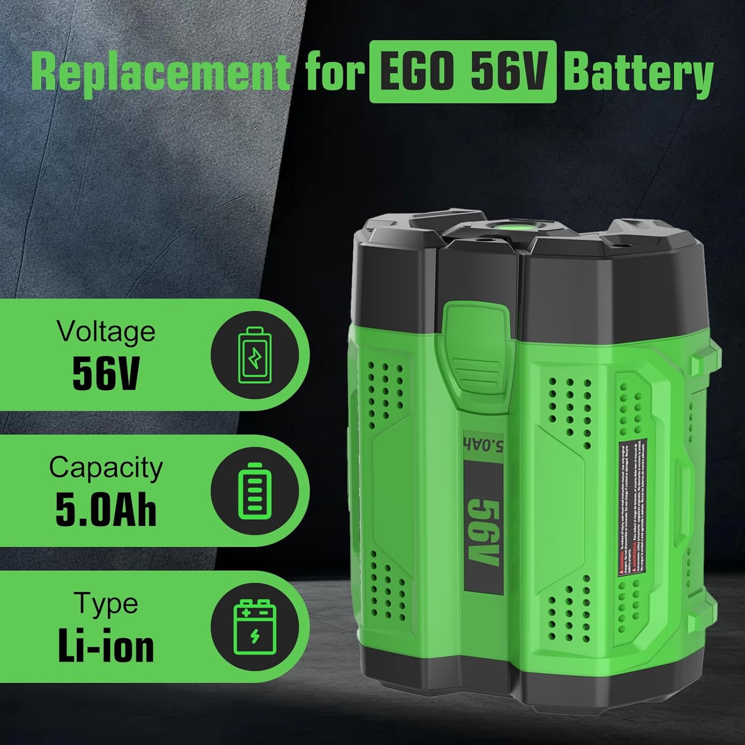 5000mAh Replacement for EGO 56V Battery Compatible with EGO 56 Volt Lithium Battery Power+ Tools BA2800 BA4200 BA4200T CS1604 CS1804 CS1403 HT2400 LB6504 LB5804 LB6500 LB4800 PH1400 (Green)