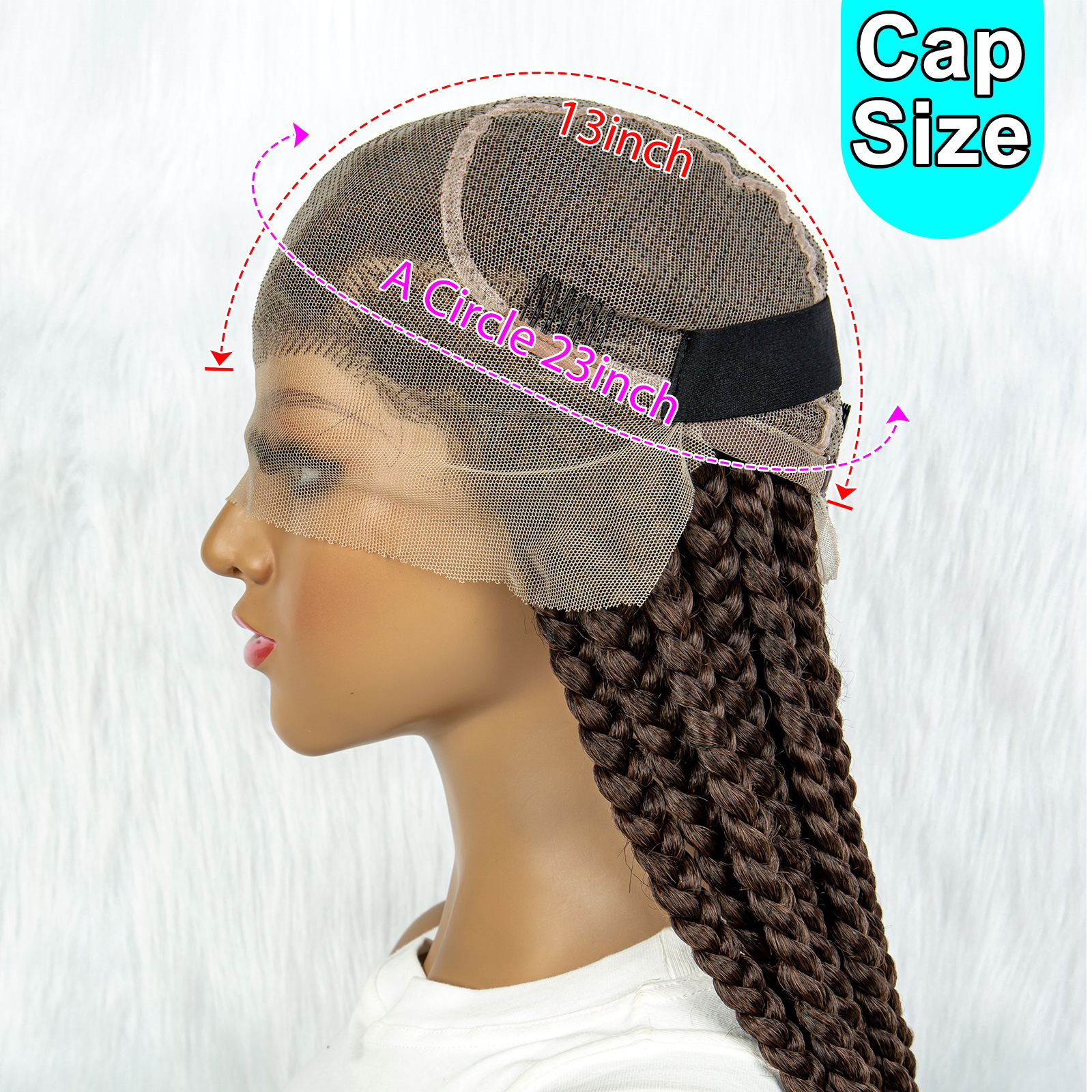 Full Lace Cornrow Braids Synthetic Lace Front Wig 1B/30 Color Brown 36 Inches Big Square Knotless Box Braids Wig with Baby Hair Braided Wigs for Black Women