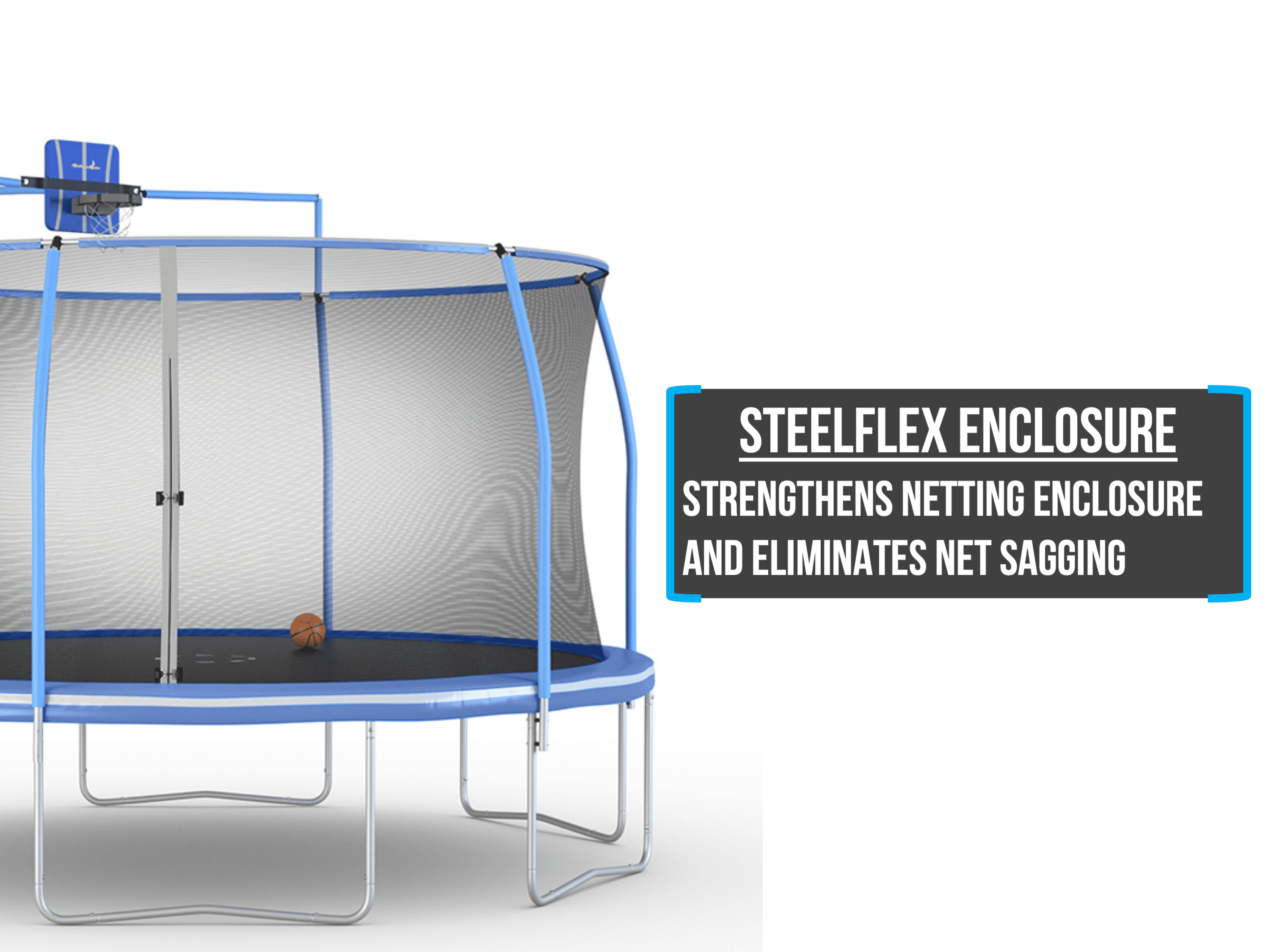 Bounce Pro 15' Trampoline, Basketball Hoop, Safety Enclosure, Blue