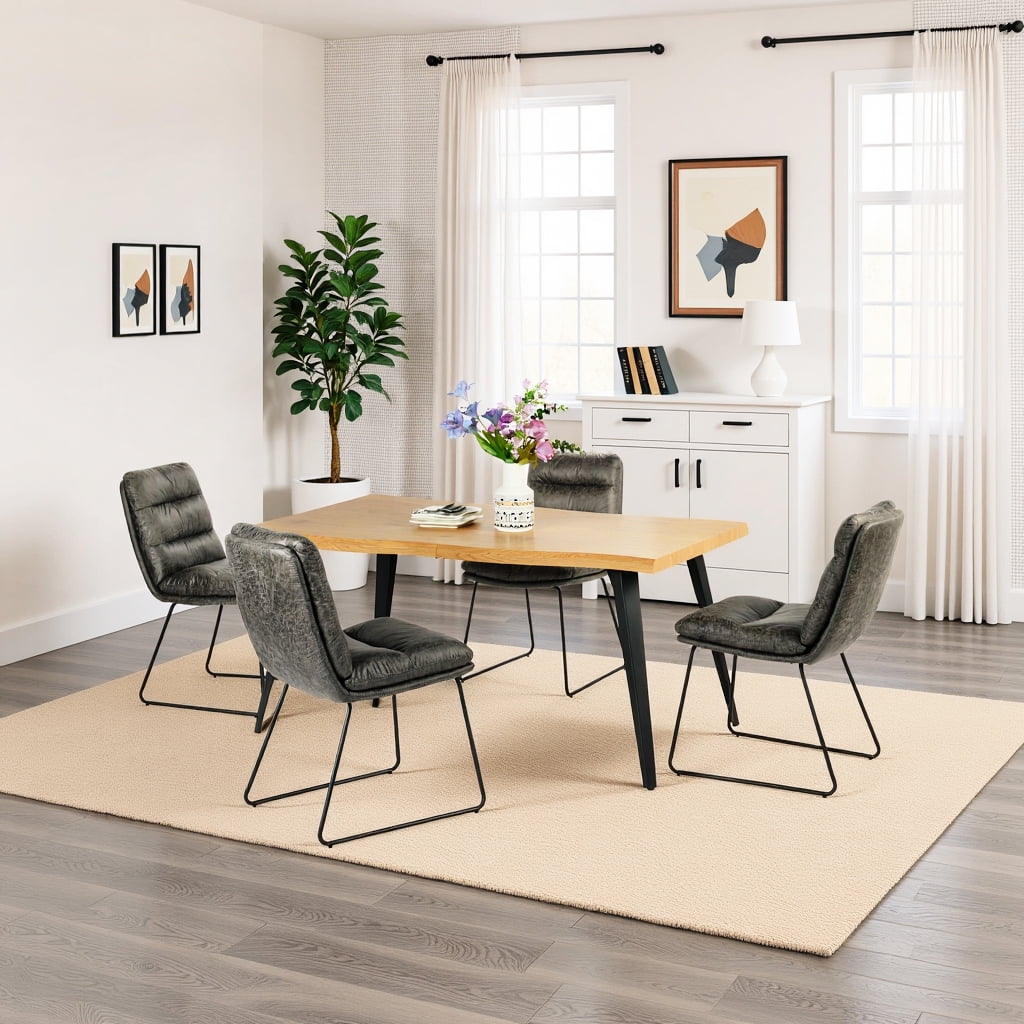 Homy Casa 5 Piece Dining Room Set - Rectangular Dining Table and 4 Industrial Side Chairs for 4 Person