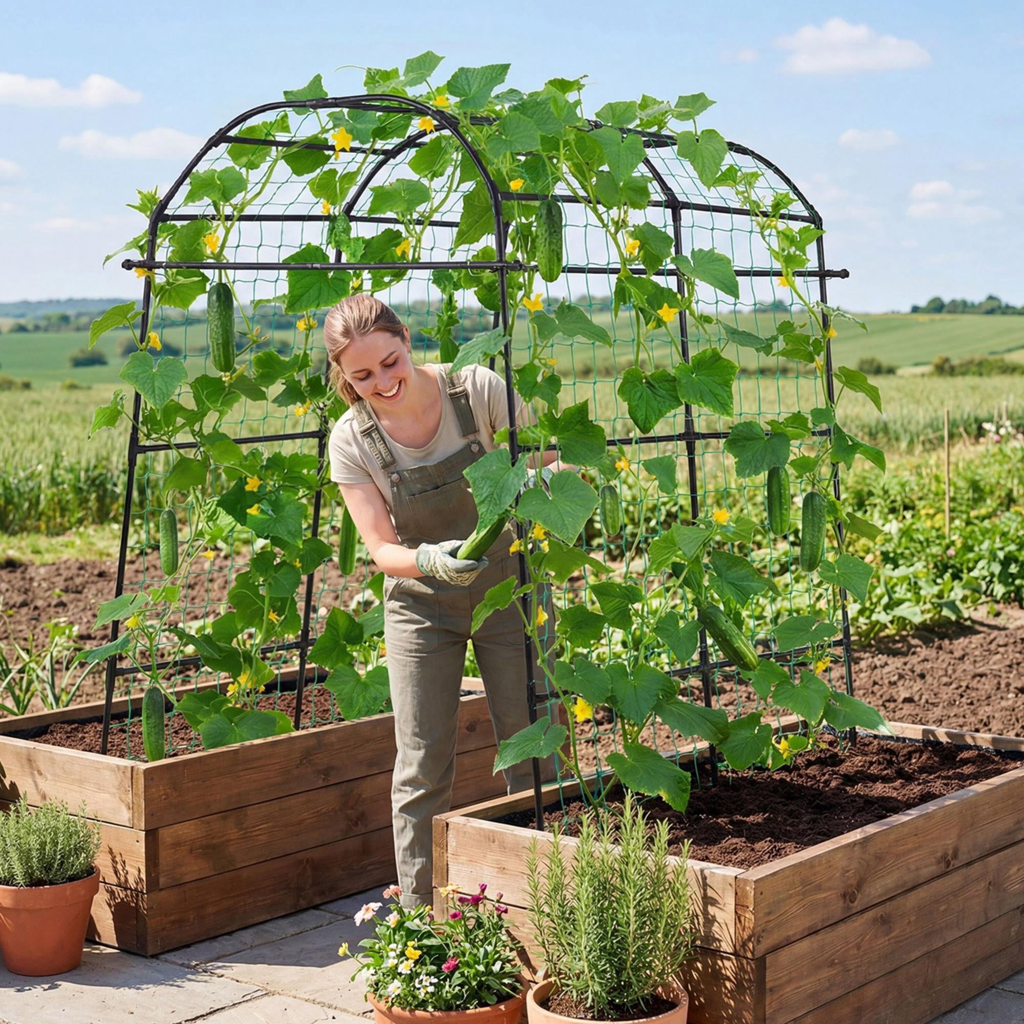 71" x 44" x 83" U-Shape Arch Cucumber Trellis, Metal Garden Climbing Plant Support for Raised Beds, Vines, and Vegetables