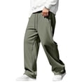 thumbnail image 2 of Domuza Casual Baggy Pants for Men Drawstring Stretch Wide Leg Lounge Travel Pants Streetwear with Pockets Army Green XL, 2 of 6