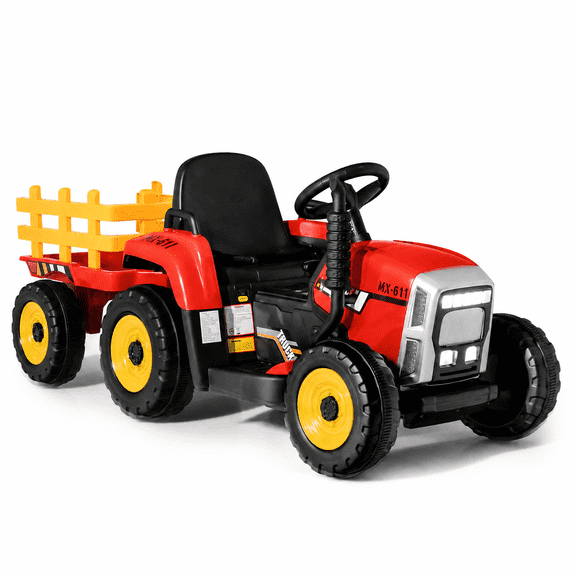 ELLEGNT Kids Ride-On Tractor with Trailer, 12V Battery Powered, Red