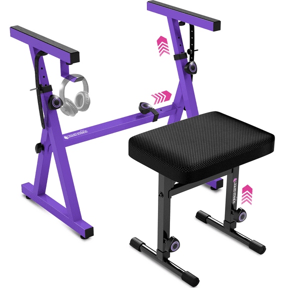 Liquid Stands Purple Piano Keyboard Music Stand and Adjustable Piano Bench, Chair, Stool Set - Fits 54-88 Key Electric Pianos