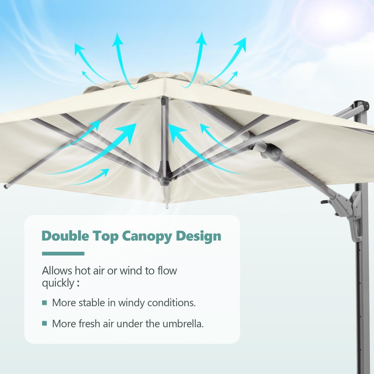 COSIEST 9FT Cream Double Top Cantilever Outdoor Umbrellas, Large Square Windproof Patio Umbrella for Garden, Deck, Pool