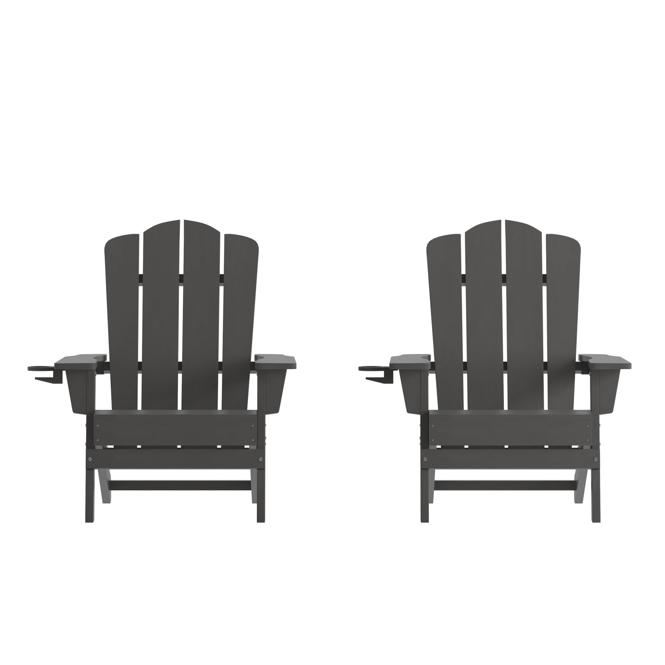 BizChair Adirondack Chair with Cup Holder, Weather Resistant HDPE Adirondack Chair in Gray, Set of 2