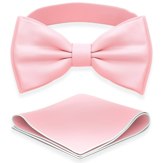 Boy's Blush Rose Pastel Bow Tie with Handkerchief Set Pre-Tied Style Formal Satin Classic Bowtie for Tuxedo Faux Silk, by Adam Young (Medium, Pink)