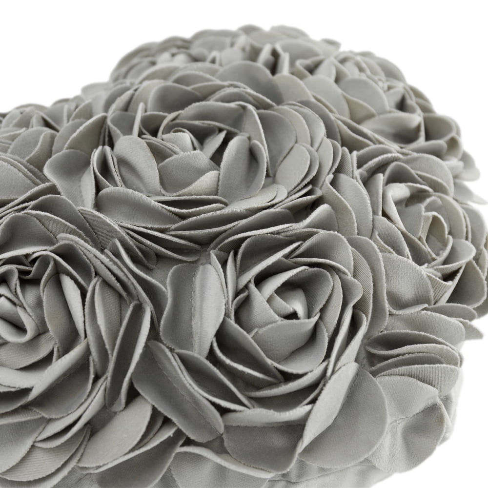 JWH 3D Flower Heart Shape Velvet Throw Pillows for Valentine Elegant Decor and Gift 13x16 inch Light Grey