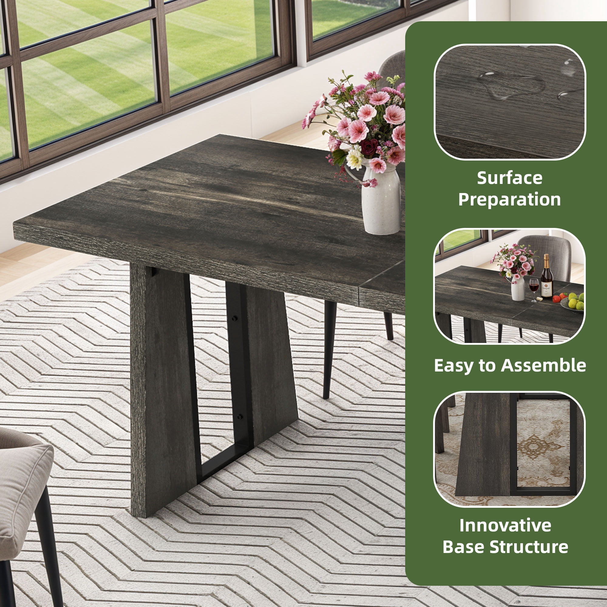 Uforic 70" Wood Dining Table for 6-8 Person, Farmhouse Rectangle Dining Table withHeavy Duty Leg, Kitchen Table for Gathering, Kitchen, Dining Living Room, Gray