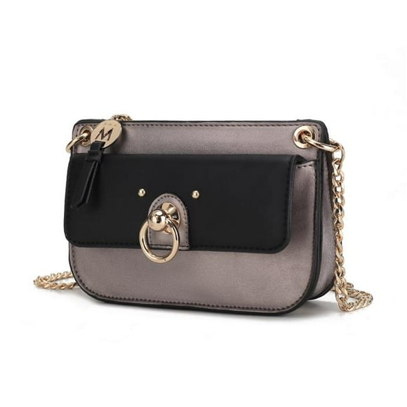 MKF Collection by Mia K. MKF-CB-L150PW-BK Jill Vegan Leather Womens Color Block Crossbody Bag