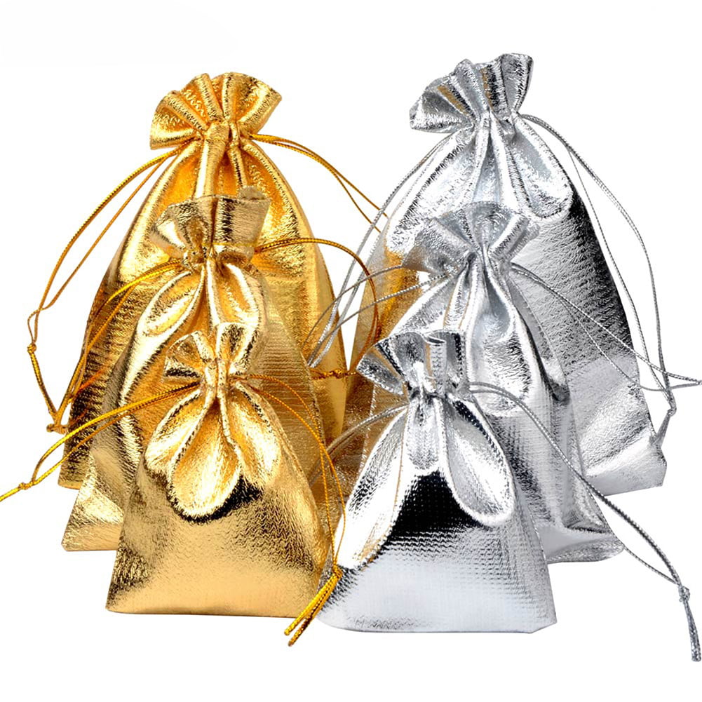 25 x MIXED FLOWERS GOLD ORGANZA BAGS WEDDING FAVOUR 17cm x 12cm JEWELLERY GIFTS 