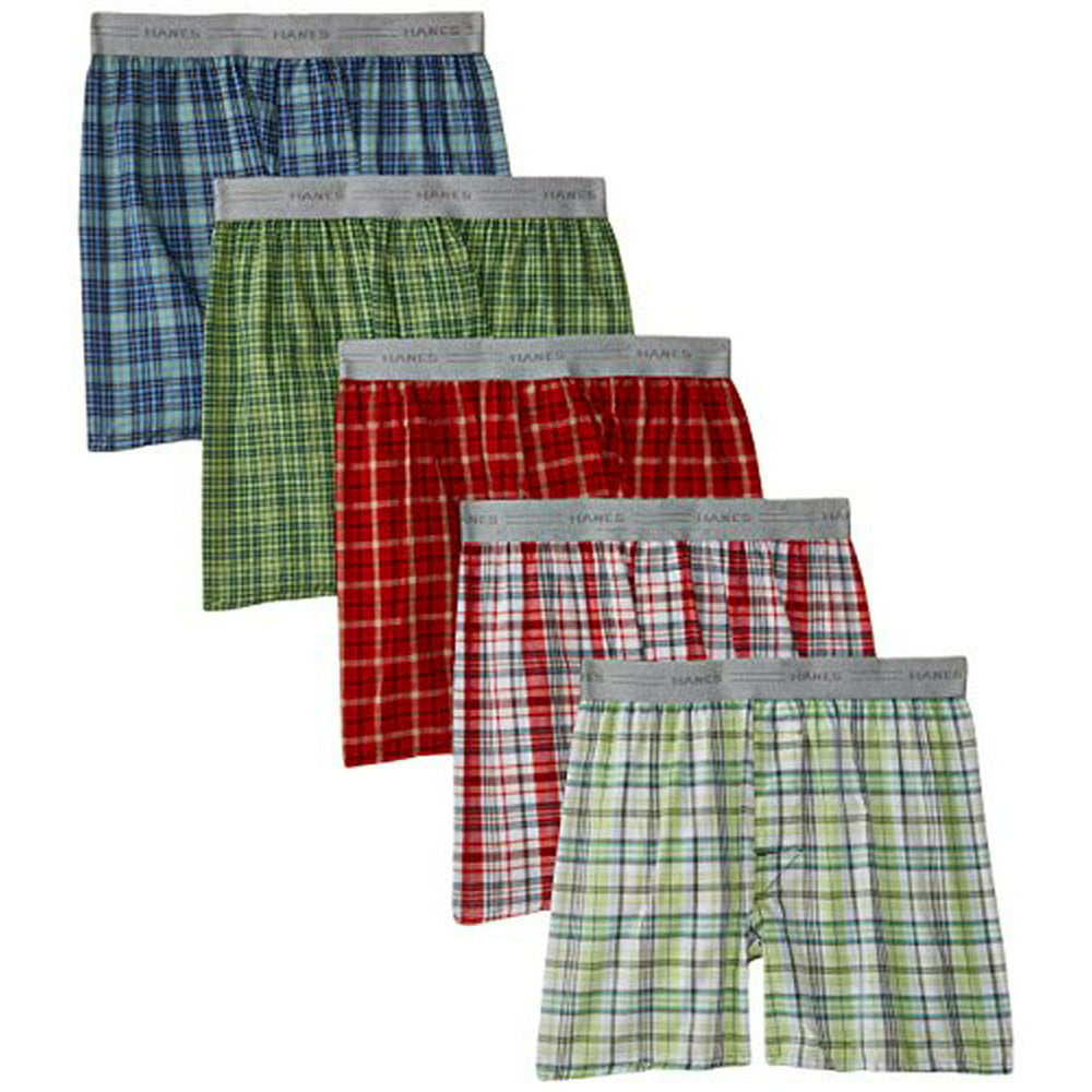 Hanes Big Boys' Woven Exposed Waistband 5 Pack, Assorted Plaid, Large ...