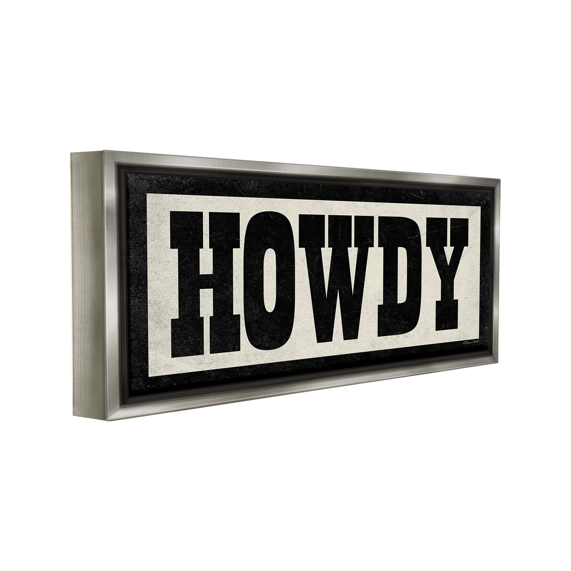 Stupell Industries Vintage Howdy Sign Typography Painting Gray Floater Framed Canvas Art Print Wall Art, 25 x 11