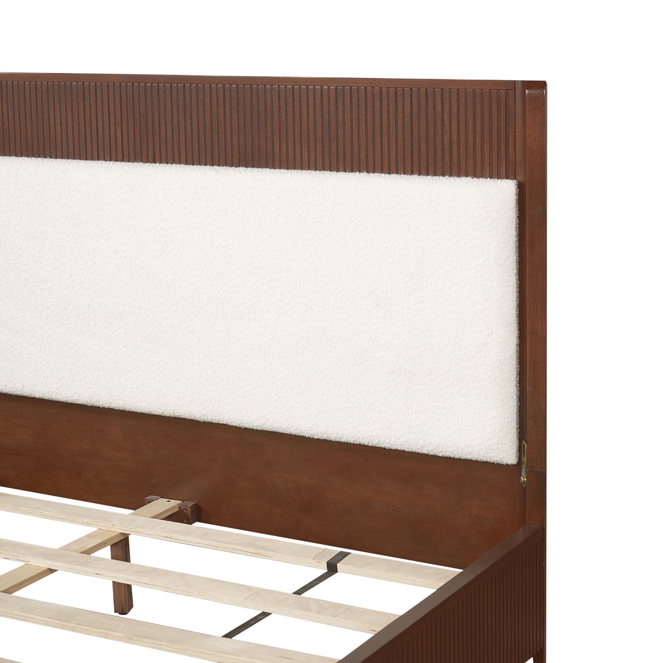 Christopher Knight Home Modern Upholstered Bed Frame with Curved Side Headboard, Queen, Brown+Off White
