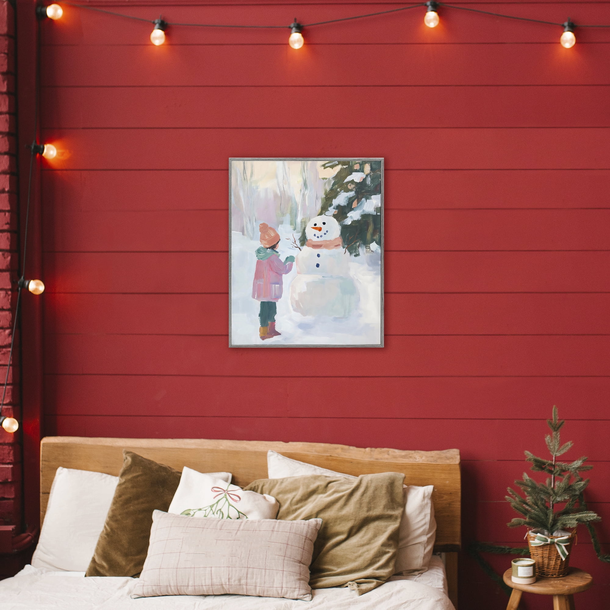 Stupell Industries Girl & Snowman in Winter Gray Framed Giclee Art, design by The Prints Vibe