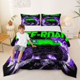thumbnail image 2 of Castle Fairy Neon Off-Road Truck Full Size Comforter Sets 3 Pieces for Teens, Lightning Rock Print Bedding Sets for Bedroom, Green Purple,Black Reversible, 2 of 6